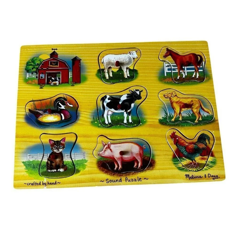 Melissa & Doug Wood Chunky Animal Birds Music Puzzle Bundle